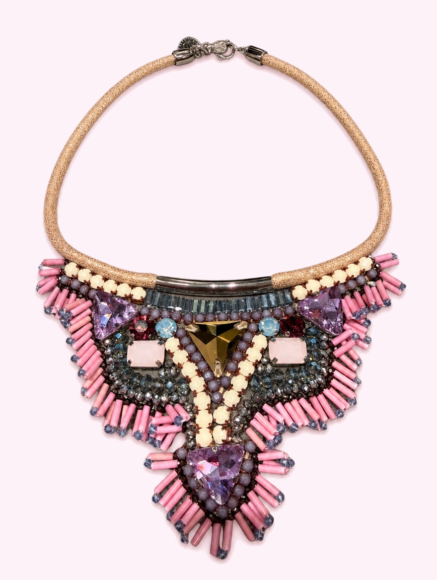 Colier statement Lola Casademunt – bib cu cristale, roz & lila