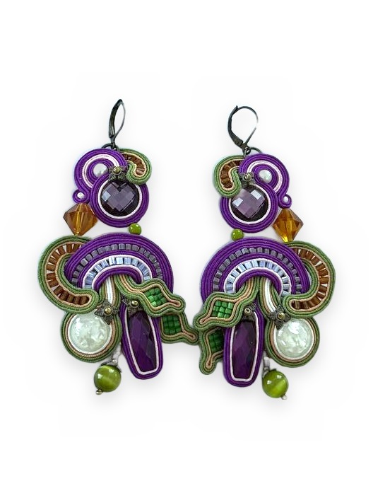 Cercei soutache Ametist & Olive